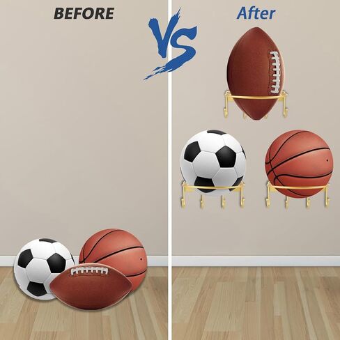 Basketball Holder, Ball Holder Wall Mount Organizer Room Decoration for Basketball, Volleyball, Football Wall Mount Gold-2PCS in Kuwait