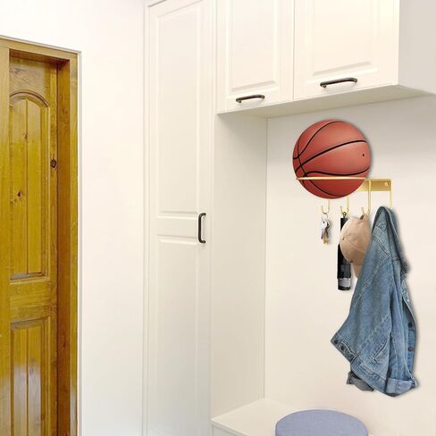 Basketball Holder, Ball Holder Wall Mount Organizer Room Decoration for Basketball, Volleyball, Football Wall Mount Gold-2PCS in Kuwait
