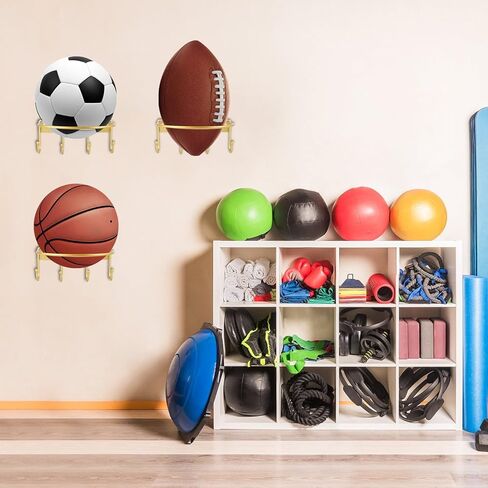 Basketball Holder, Ball Holder Wall Mount Organizer Room Decoration for Basketball, Volleyball, Football Wall Mount Gold-2PCS in Kuwait