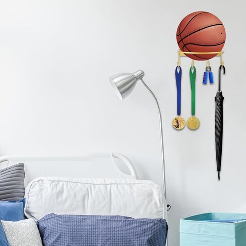 Basketball Holder, Ball Holder Wall Mount Organizer Room Decoration for Basketball, Volleyball, Football Wall Mount Gold-2PCS in Kuwait