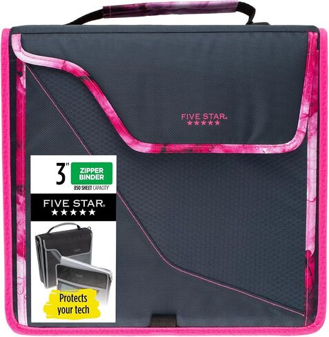 Five Star Zipper Binder, 3 Inch 3-Ring Binder for School, 5-Tab Expanding File, 850 Sheet Capacity, Removable Padded Case, Navy/Pink (292960D) in Saudi Arabia