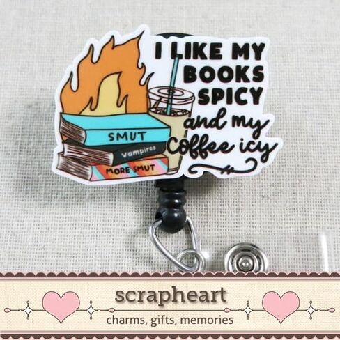 I Like My Books Spicy and My Coffee Icy Badge Reel, Funny Nurse Badges, Iced Coffee Retractable ID Badge Holder, Book Lover Gift, Coffee Lover Office Gift Badge Reel, Smut Reader Badge Clip in Saudi Arabia