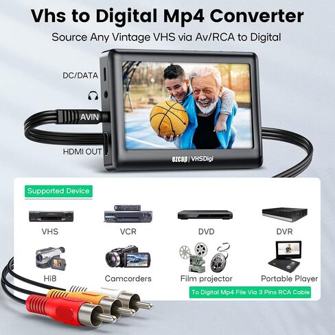 تحويل Vhs إلى Mp4 رقمي - مشغل أقراص مضغوطة من الفينيل إلى محول Mp3 - محول صندوق التقاط صوت فيديو عتيق لمشغل Hi8/شريط 8 مم/Vhs-c/كاميرا الفيديو / سطح Dv صغير، بديل Vhs إلى جهاز DVD in Saudi Arabia