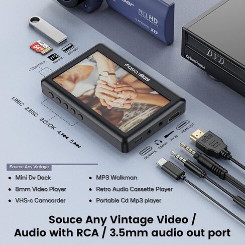 تحويل Vhs إلى Mp4 رقمي - مشغل أقراص مضغوطة من الفينيل إلى محول Mp3 - محول صندوق التقاط صوت فيديو عتيق لمشغل Hi8/شريط 8 مم/Vhs-c/كاميرا الفيديو / سطح Dv صغير، بديل Vhs إلى جهاز DVD in Saudi Arabia