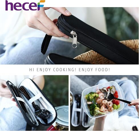 أدوات السفر مع حقيبة، مجموعة أدوات مائدة للتخييم مكونة من 9 قطع مع حقيبة حمل مدمجة، مجموعة أدوات فضية من الفولاذ المقاوم للصدأ 18/0 قابلة لإعادة الاستخدام، مجموعة أدوات مسطحة محمولة للعمل والتخييم المدرسي والسفر باللون الأسود in Kuwait