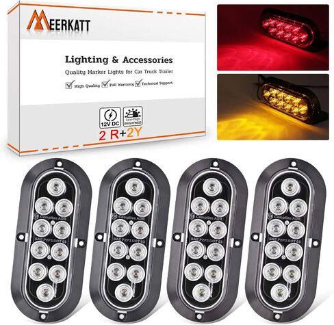 Meerkatt Oval 6 Inch Amber Light 10 LED Tail light Bulbs Turn Signal Lights Universal for Lorry Bus Trailer Van Boat Truck 12V DC Waterproof Pack of 4 in Saudi Arabia