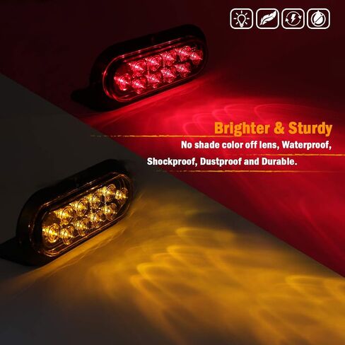 Meerkatt Oval 6 Inch Amber Light 10 LED Tail light Bulbs Turn Signal Lights Universal for Lorry Bus Trailer Van Boat Truck 12V DC Waterproof Pack of 4 in Saudi Arabia