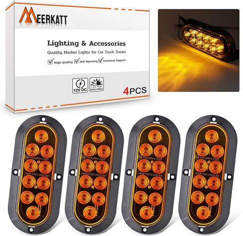 ميركات 4 قطع 6 بوصة بيضاوية LED مصابيح خلفية للمقطورة 2 أحمر + 2 كهرمان 10 ثنائيات شفافة عدسة شفة جبل، إيقاف الانعطاف إشارة الفرامل علامة الذيل LED ضوء شاحنة مقطورة RV حافلة 12 فولت DA12 in Saudi Arabia