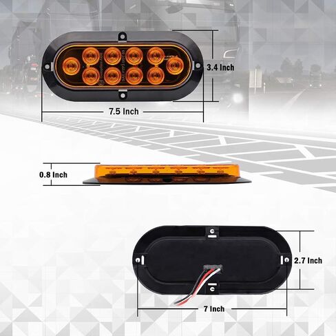 ميركات 4 قطع 6 بوصة بيضاوية LED مصابيح خلفية للمقطورة 2 أحمر + 2 كهرمان 10 ثنائيات شفافة عدسة شفة جبل، إيقاف الانعطاف إشارة الفرامل علامة الذيل LED ضوء شاحنة مقطورة RV حافلة 12 فولت DA12 in Saudi Arabia