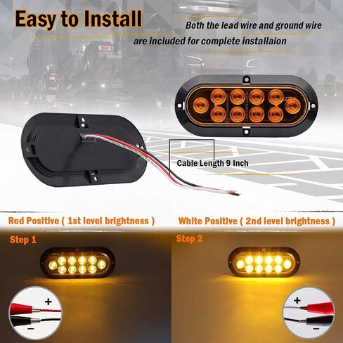 ميركات 4 قطع 6 بوصة بيضاوية LED مصابيح خلفية للمقطورة 2 أحمر + 2 كهرمان 10 ثنائيات شفافة عدسة شفة جبل، إيقاف الانعطاف إشارة الفرامل علامة الذيل LED ضوء شاحنة مقطورة RV حافلة 12 فولت DA12 in Saudi Arabia