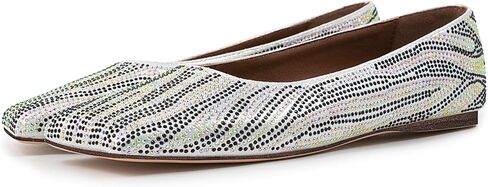 حذاء باليه مسطح بمقدمة مربعة للنساء من حجر الراين فضي حذاء مسطح للنساء بنعل مطاطي كاجوال in Kuwait