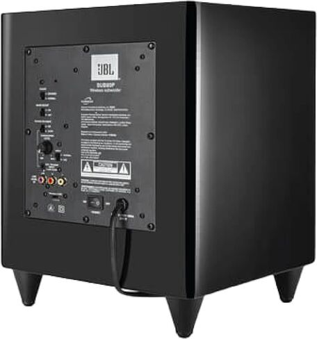JBL Studio SUB80P - Wireless Powered Subwoofer - 8-Inch Down-Firing Cone Woofer & High-Performance, Built-in Amplifier - Included Wireless Transmitter - High-Gloss Black Finish in Saudi Arabia
