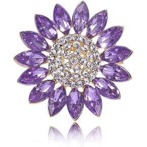 Rheinstone Sunflower Brooch Pin Gold Purple Crystal Sunflower Brooch Lapel Pins Sparkling Zircon Crystal Flower Brooch Clothes Cowboy Hat Bag Dress Jewelry for Women in Kuwait