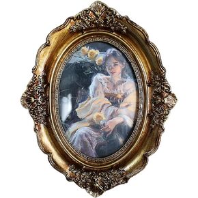 إطار صورة بيضاوي عتيق، إطارات صور للطاولة مقاس 3.5 × 5 لديكور المنزل، إطار من الراتنج المتعثر مع واجهة زجاجية (ذهبي) in Kuwait