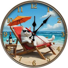Wall Clock， Beach Lobster & Wine Non Ticking Wall Clocks Battery Operated， Blue Wooden Wall Clocks for Kitchen， Living Room， Bedroom， Office， Bathroom Decorative 25 * 25cm in Kuwait