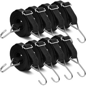 8 Pcs Adjustable Flat Bungee Cords with Hooks, 78" Long Flat Heavy Duty Latex Straps with Length Adjustment Metal Buckle, for Outdoor, Camping, Tarps, Bike Rack, Truck, Moving Heavy Duty Cargo (Black) in Kuwait