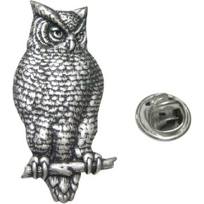 Kiola Designs Silver Toned Large Textured Owl Lapel Pin in Saudi Arabia