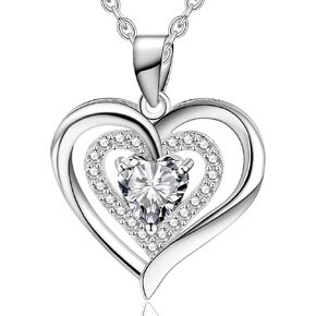 OOOPEL Silver/14K Gold Heart Necklace for Women-Non Tarnish Dainty Love Crystal Necklace-Trendy Cubic Zirconia Heart Necklaces Gift for Women in Kuwait