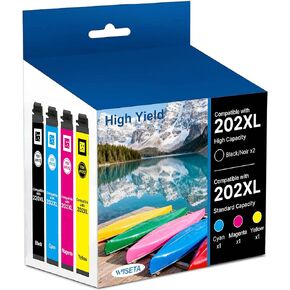Wiseta 202XL Ink Cartridges Remanufactured Replacement for Epson 202 XL 202XL T202XL High Yield to Use with Workforce WF-2860 Expression XP-5100 Printer (2Black, Cyan, Magenta, Yellow 5 Pack) in Kuwait