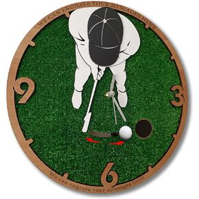 Handmade Swinging Golf Ball Wall Clock, Golf Ball Pendulum, Realistic Turf and Customizable Engraving Options Perfect Personalized Gift for Golf Lovers Golfer, Golf Wall Art Decor(20 inches) in Kuwait