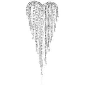 Elegant Silver Rhinestone Brooch Pins for Women Large Sparkling Heart Tassel Dress Pins Ceremony Clothes Accessories for Wedding Birthday Party Christmas Ideal Birthday Costume Jewelry for Women in Kuwait