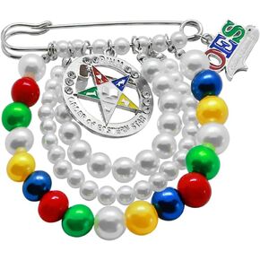 Colorful Handmade Multi-layered Bead Brooch with Tassel for Order of Eastern Star Organization Club Metal OES Letter Charm Jewelry Pin in Kuwait