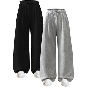 Nivne Tco Tween Girls Sweatpants Set Casual 2 Pack Baggy Wide Leg Trousers Bowknot Decor Elastic Waist Pants in Kuwait