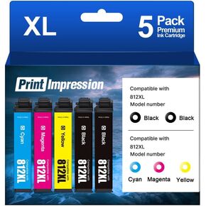 متوافقة مع مجموعة خرطوشة الحبر 812XL المُعاد تصنيعها لخراطيش الحبر Epson 812 812XL التي تعمل مع طابعات Epson Workforce Pro WF-7840 WF-7310 WF-7820 EC-C7000 (5 عبوات، 2B/1C/1M/1Y) in Kuwait