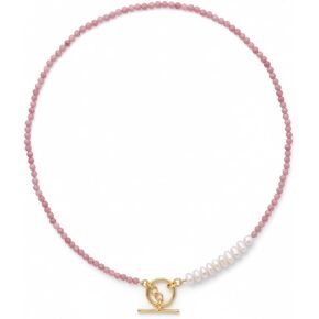 Ratnavali Arts Beaded Gemstone Necklace for Women Toggle Clasp, Colorful Boho Bead Choker Natural Stone Surfer Beach Necklaces 14K Gold Plated Silver Summer Handmade Jewelry in Kuwait