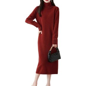 Long Sweater Women's Dress Knitted Turtleneck Long Sleeve 100% Merino Wool Pullover Winter Warm Tops in Kuwait