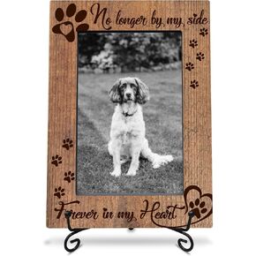 4X6 Wooden Photo Frame with 1 Iron Stand - No Longer By My Side, Forever In My Heart - Picture Frame, Memorial Gifts For Dog Cat, Pet Memorial Gift (Dark wood)-A22 in Kuwait