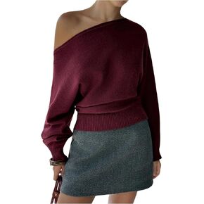 MakeMeChic Women's Off The Shoulder Sweater Y2k Going Out Tops Dolman Sleeve Knit Sweater Tops in Kuwait