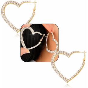 Chunky Large Sparkly Rhinestone Heart Hoop Earrings For Women Silver Gold Statement Big Crystal Cz Hoops Fashion Dangle Hearts Hoops Earring Jewelry in Kuwait