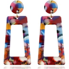 Boho Colorful Acrylic Earrings for Women Multicolor Resin Geometry Earrings Statement Dangles Drop Earrings in Kuwait