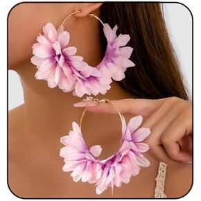 Boho Colorful Flower Earrings Floral Fabric Hoop Earrings Camellia Petal Hoop Earrings Vacation Wedding Jewelry Accessories for Women in Saudi Arabia