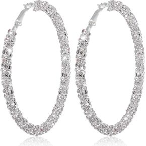 Rhinestone Hoop Earrings for Women, 2.92in Large Hoop Earrings Sparkly Big Hoops Earing for Wedding Party Outfits Christmas Birthday New Year in Kuwait
