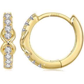 WOSTU Infinity Symbol Hoop Earrings for Women 14K Silver Gold Plated Small Huggie Ear Buckles with Cubic Zirconia 925 Sterling Silver Posts Hypoallergenic Daily Dainty Jewelry Gift in Kuwait