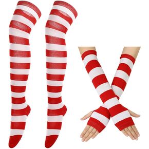 Women's Striped Over Knee Thigh High Socks, Arm Warmer Fingerless Gloves Set for Halloween Christmas in Saudi Arabia