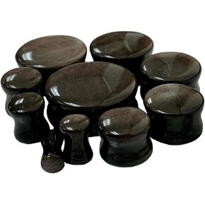 PAIR of Stunning Silver Obsidian Organic Natural Stone Double Flare Plugs - Gauges - Body Jewelry in Saudi Arabia