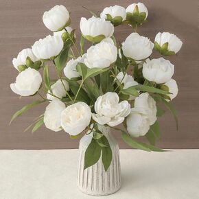 Floroom 6 Pcs Faux Silk Peony Artificial Flowers, 27" Long Stem Peonies Bulk, Fake Flower Branches for Tall Vases DIY Wedding Bouquet Centerpieces Floral Arrangements Fillers Home Decor, Ivory in Kuwait