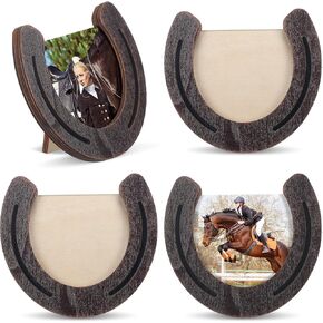 3 Pcs Horseshoe Photo Frame Wooden Western Picture Frame Holds 3.5 x 3.5 Inch Picture with Clear Acrylic for Rider or Horse Lover Equestrian Gift Vintage Wedding Party Decorations in Kuwait