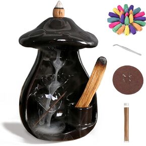 Mushroom Backflow Incense Holder - Ceramic Incense Cone Holder Waterfall Burner Black with 30 Cones and Sticks Aromatherapy Ornament Home Office Yoga Meditation Accessories Decor Gift in Kuwait