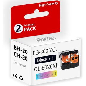 رأس الطباعة BH-20 CH-20 لرأس الطباعة PG-8035XL CL-8026XL الذي يستخدم لطابعات PIXMA G7020 G6020 G5020 G3260 G3262 G2260 G1230 G1220 MegaTank (1 أسود و1 ثلاثي الألوان) in Kuwait