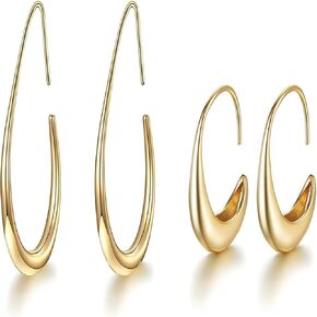 2 Pairs Teardrop Hoop Earrings for Women Gold Large and Small Oval Hoop Earrings Lightweight Water Droplet Statement Earrings Hypoallergenic Minimalist Earrings Jewelry in Kuwait