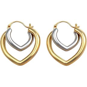 Two Tone Heart Hoop Earrings for Women, Gold and Silver Chunky Hoop Earrings, Hypoallergenic Click-Down Clasp Earrings, Lightweight Fashion Jewelry for Daily Wear and Gifts in Saudi Arabia