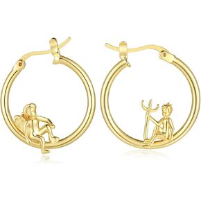 أقراط غير متطابقة من الذهب عيار 14 قيراط من Angel Devil Hoop للنساء هدايا مجوهرات 925 من الفضة الاسترليني in Kuwait