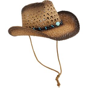 قبعة رعاة البقر من القش للنساء والرجال، قبعة راعية البقر الغربية للحفلات الموسيقية قابلة للتنفس، نمط رجل الماشية الكلاسيكي in Kuwait