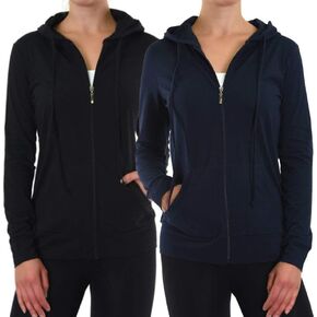 Lightweight Cotton Full Zip Up Pullover Sweatshirt Hoodies (2 Pack: Black & Navy in Kuwait