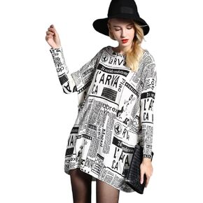 LINYUCHEN Women Sweater Oversized Newspaper Printing Pullover Sweaters-Crewneck Casual Long Sleeve T Shirts in Kuwait