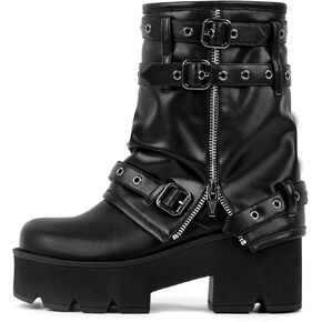 Only maker Women’s Platform Ankle Boots – Punk Block Heel Booties with Fold-Over Design, Straps Buckles Grommet Zipper Detail in Kuwait